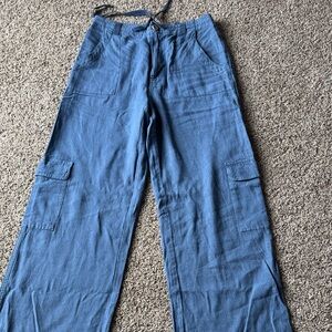 Women’s  Blue Cargo Pants linen.